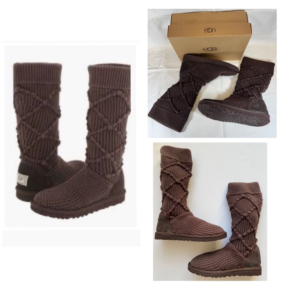 UGG Shoes - UGG Classic Cardy Brown Argyle Knit Sweater Boots size 8 with Box